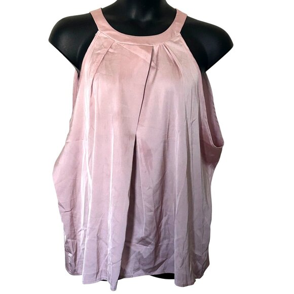 Blush Pink Sleeveless Pleated Halter Top With Button Back Closure - Picture 1 of 9